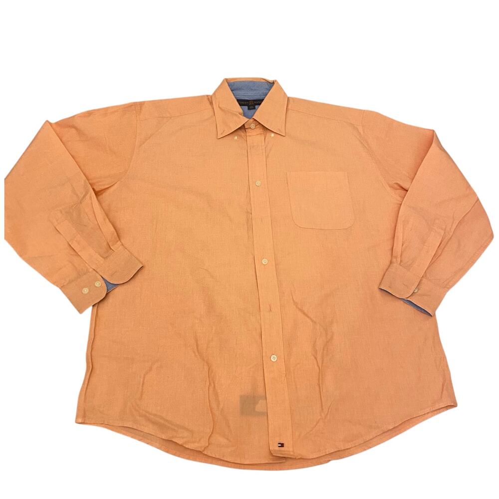 NWOT Tommy Hilfiger Size Large Orange Long Sleeve Button Down Dress Shirt Cotton